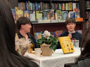 A. D. Sui being interviewed at Bakka Phoenix Books.